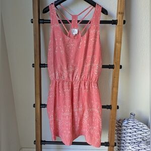 Parker Women's 100% Silk Coral and White Patterned Dress